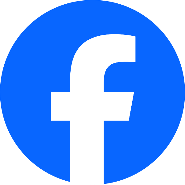 Facebook logo with a white 'f' on a blue circular background.