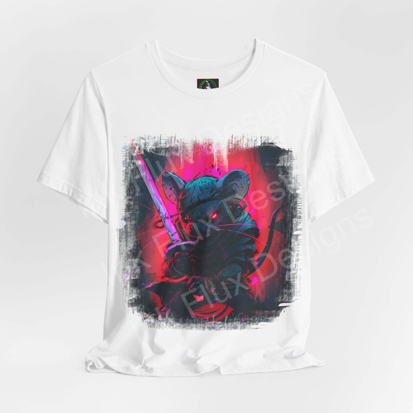 Graphic tee featuring a vibrant 'Barbarous Mouse' design with a mystical mouse in bright colors, perfect for fans of spirit animal-themed apparel.