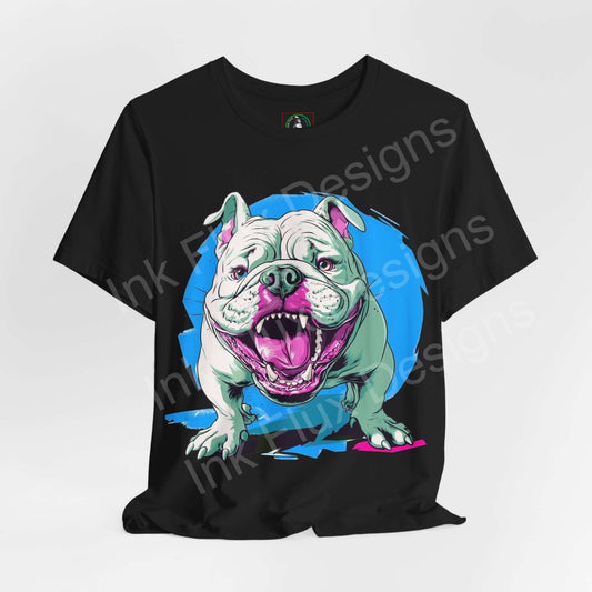 Black graphic tee featuring a vibrant British Bulldog design, ideal for dog lovers looking for stylish, comfortable shirts.