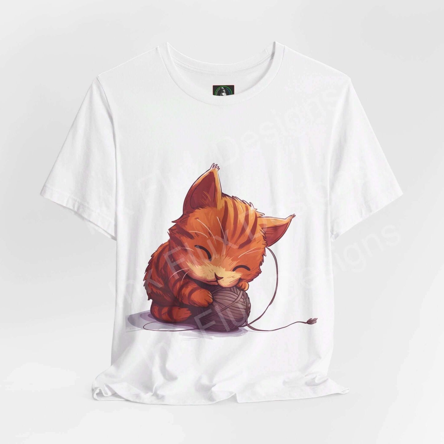 Cat T-Shirt featuring a cute cat playing with yarn, perfect for cat lovers.