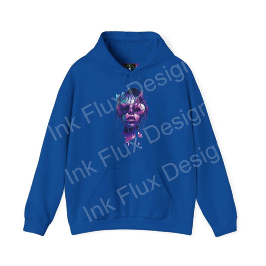 Blue Cool Shades hooded sweatshirt with a bold pink graphic design on the front, perfect for stylish, cozy attire.
