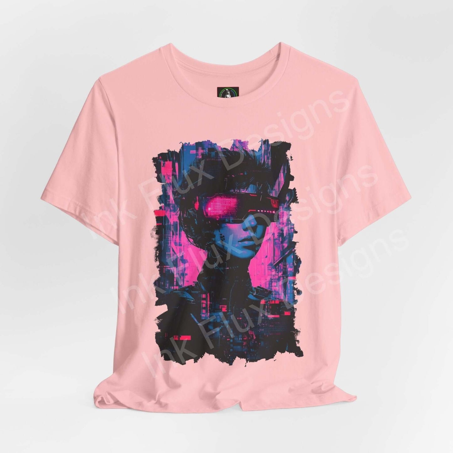 Pink Cool Shades III T-shirt featuring a cyberpunk graphic with neon accents, perfect for stylish, breathable wear.