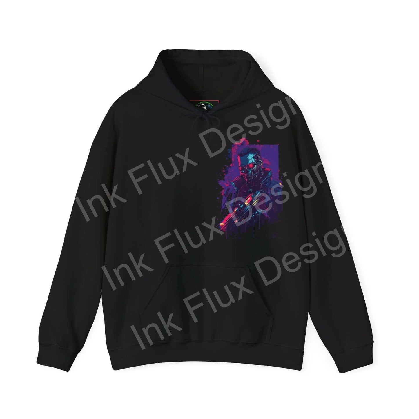 Black Cyborg VI graphic hoodie featuring a bold, colorful cyborg design, ideal for those who love stylish, graphic hoodies with unique prints.
