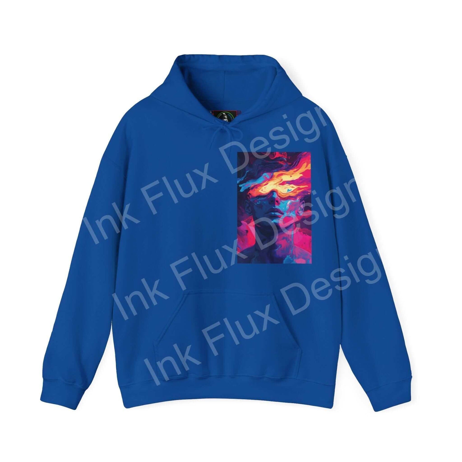 Blue Dreamscape IV graphic hoodie featuring bold, colorful abstract design on the chest, ideal for stylish, cozy wear
