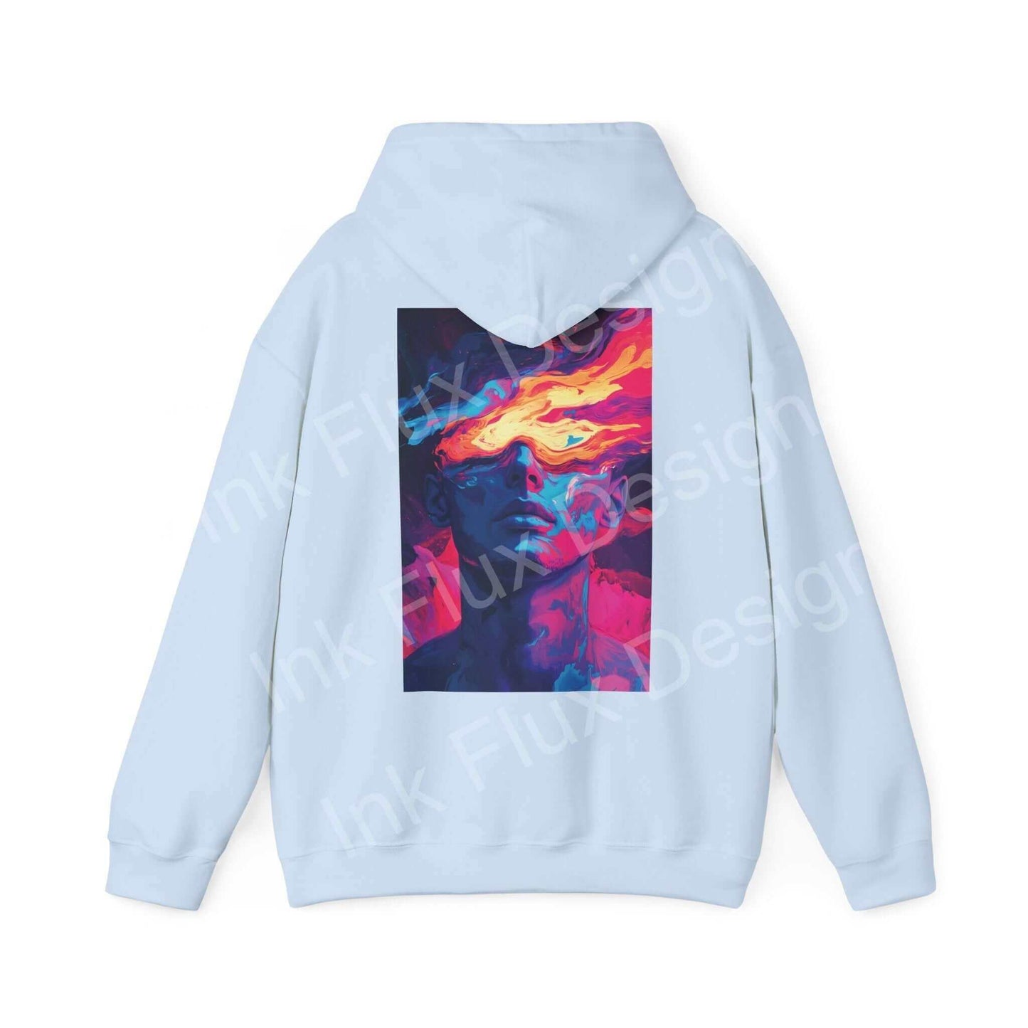 Dreamscape IV hooded sweatshirt with bold graphic design in blue, ideal for stylish warmth