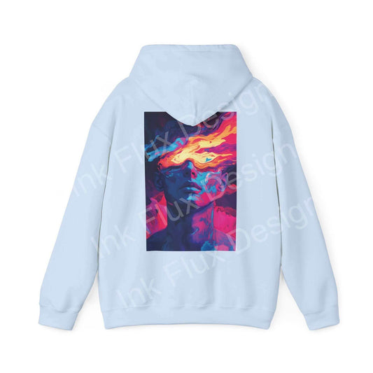 Dreamscape IV hooded sweatshirt with bold graphic design in blue, ideal for stylish warmth