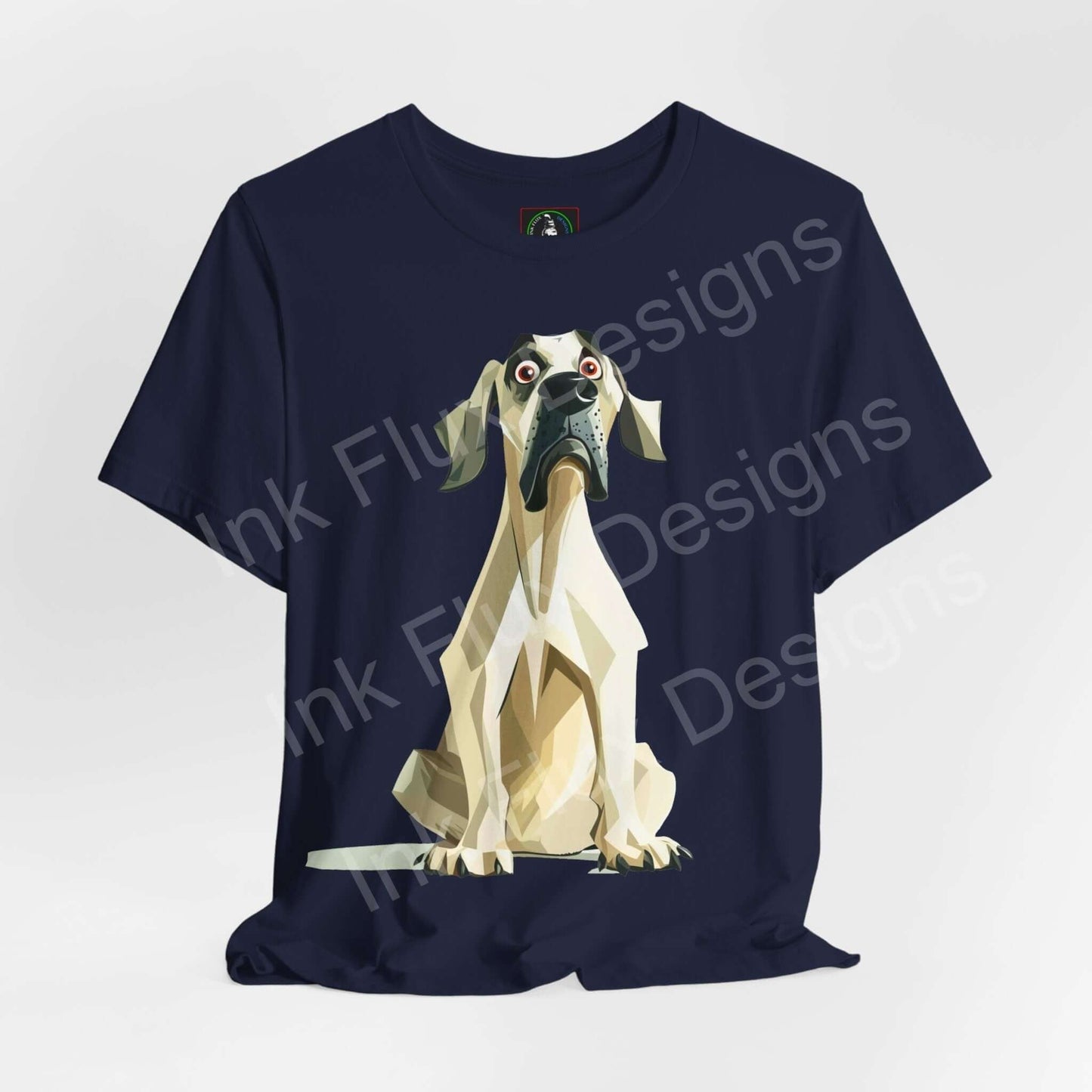 Navy blue unisex Great Dane graphic tee by Bella+Canvas, featuring a stylized dog design on breathable Airlume cotton, ideal for comfort and style.