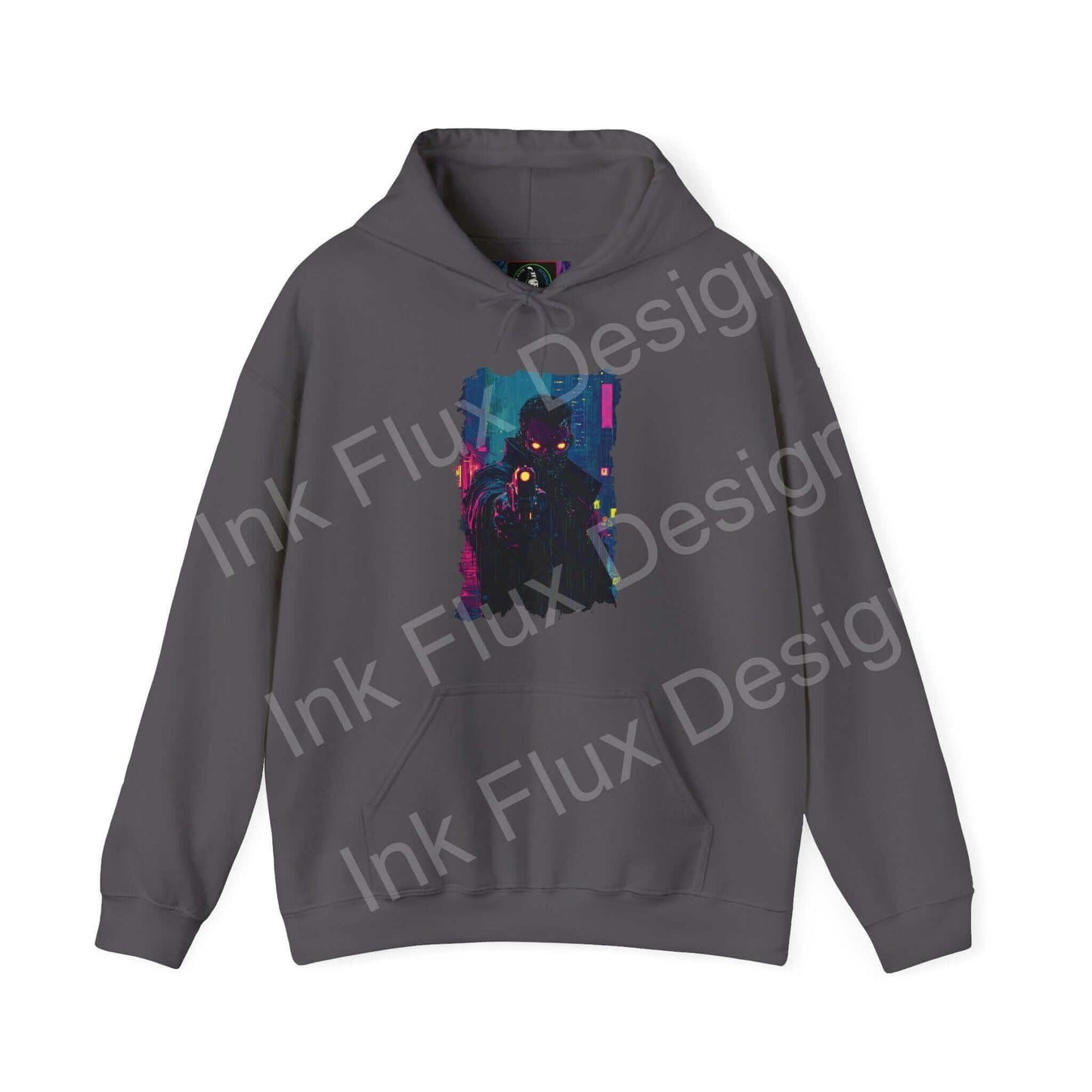 Unisex gray hooded sweatshirt featuring a bold, colorful graphic design, ideal for stylish comfort and warmth.