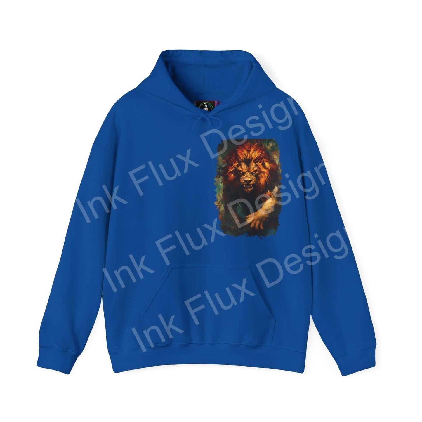 Blue Lion Fury III hooded sweatshirt with a bold lion design on the front, showcasing graphic hoodies with bold designs.
