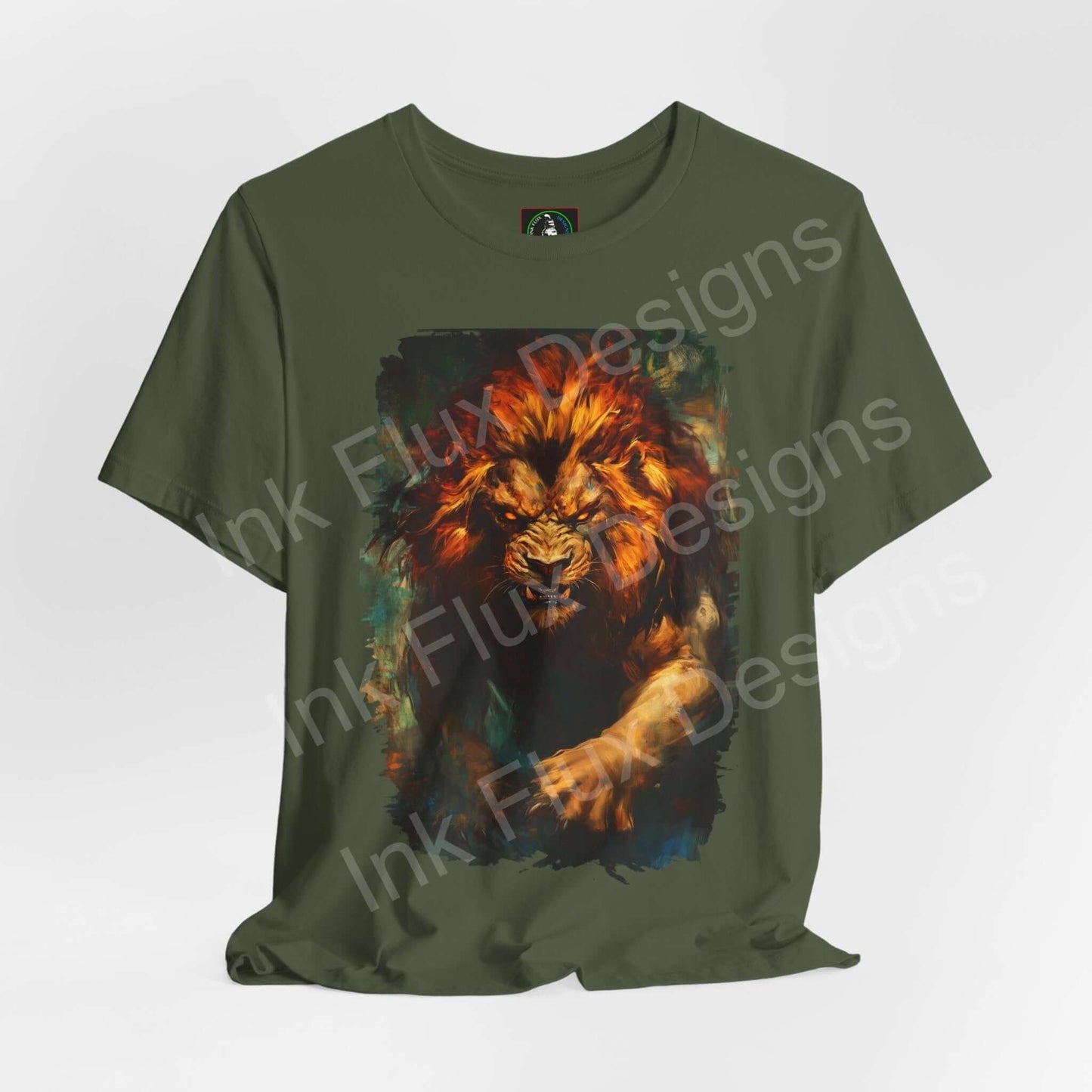 Green unisex graphic tee featuring a vibrant Lion Fury III design, perfect blend of style and comfort, ideal for spirit animal enthusiasts.