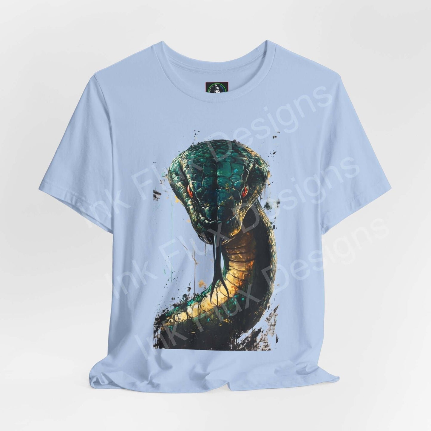 Light blue unisex T-shirt featuring graphic design of a mythical serpent, perfect for fans of spirit animals and graphic tees.
