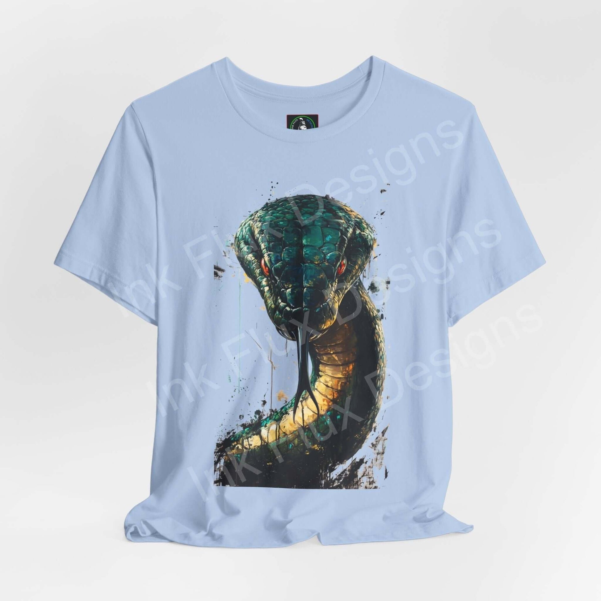 Light blue unisex T-shirt featuring graphic design of a mythical serpent, perfect for fans of spirit animals and graphic tees.
