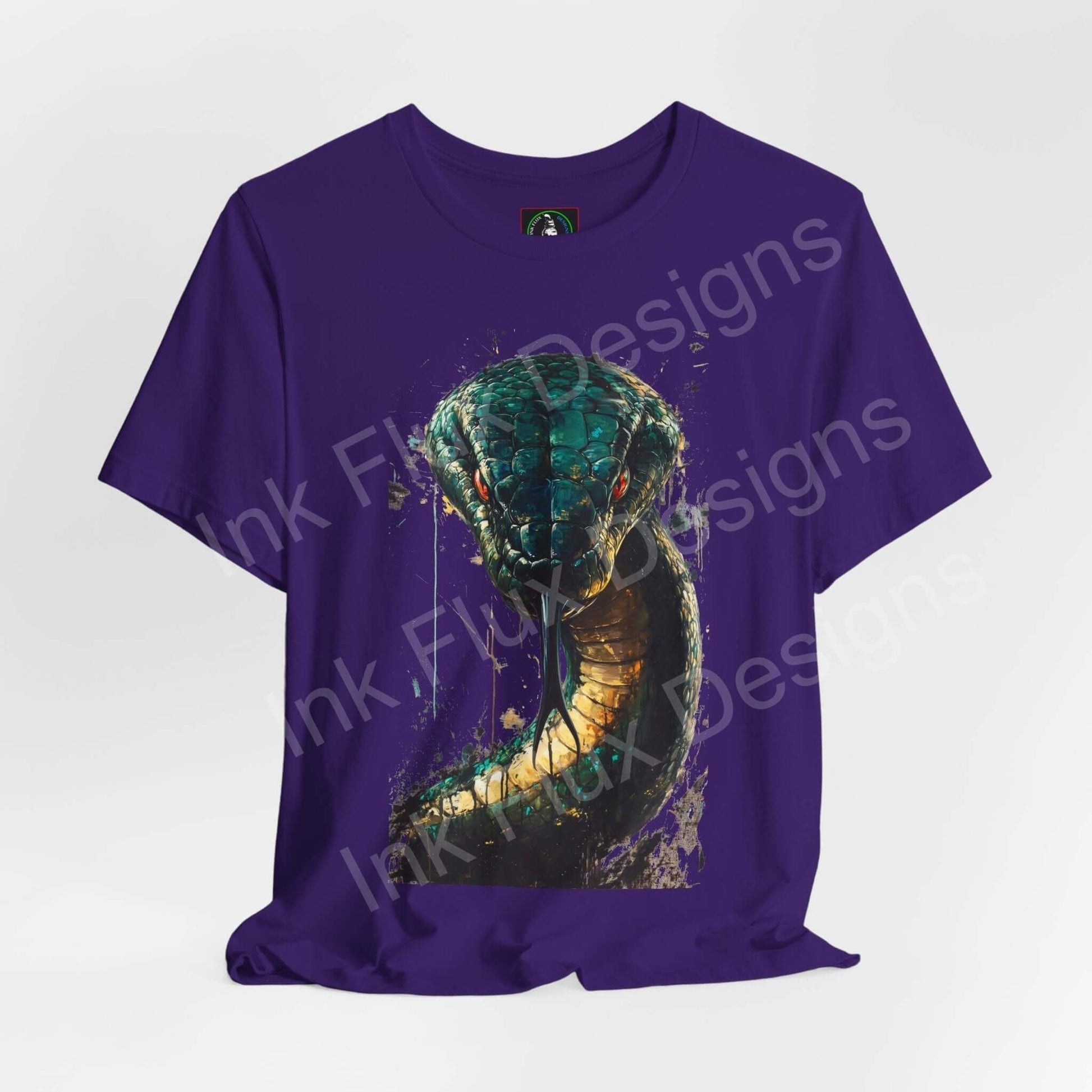 Purple unisex T-shirt featuring a graphic of a mythical serpent, perfect for fans of spirit animals and stylish, breathable tees.