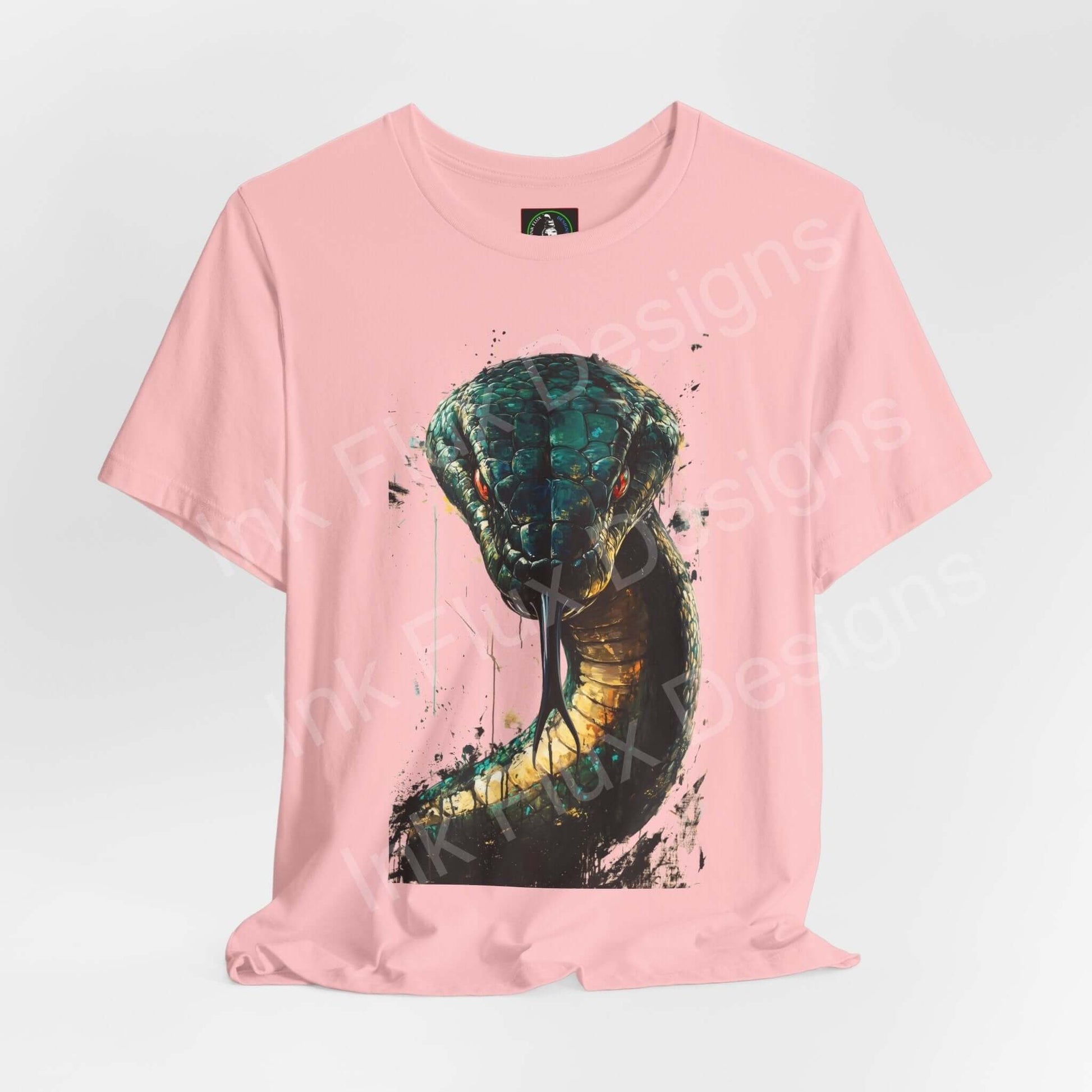 Light pink unisex T-shirt featuring a graphic of a mythical serpent in vibrant colors, perfect for spirit animal enthusiasts, from the Graphic Tees collection