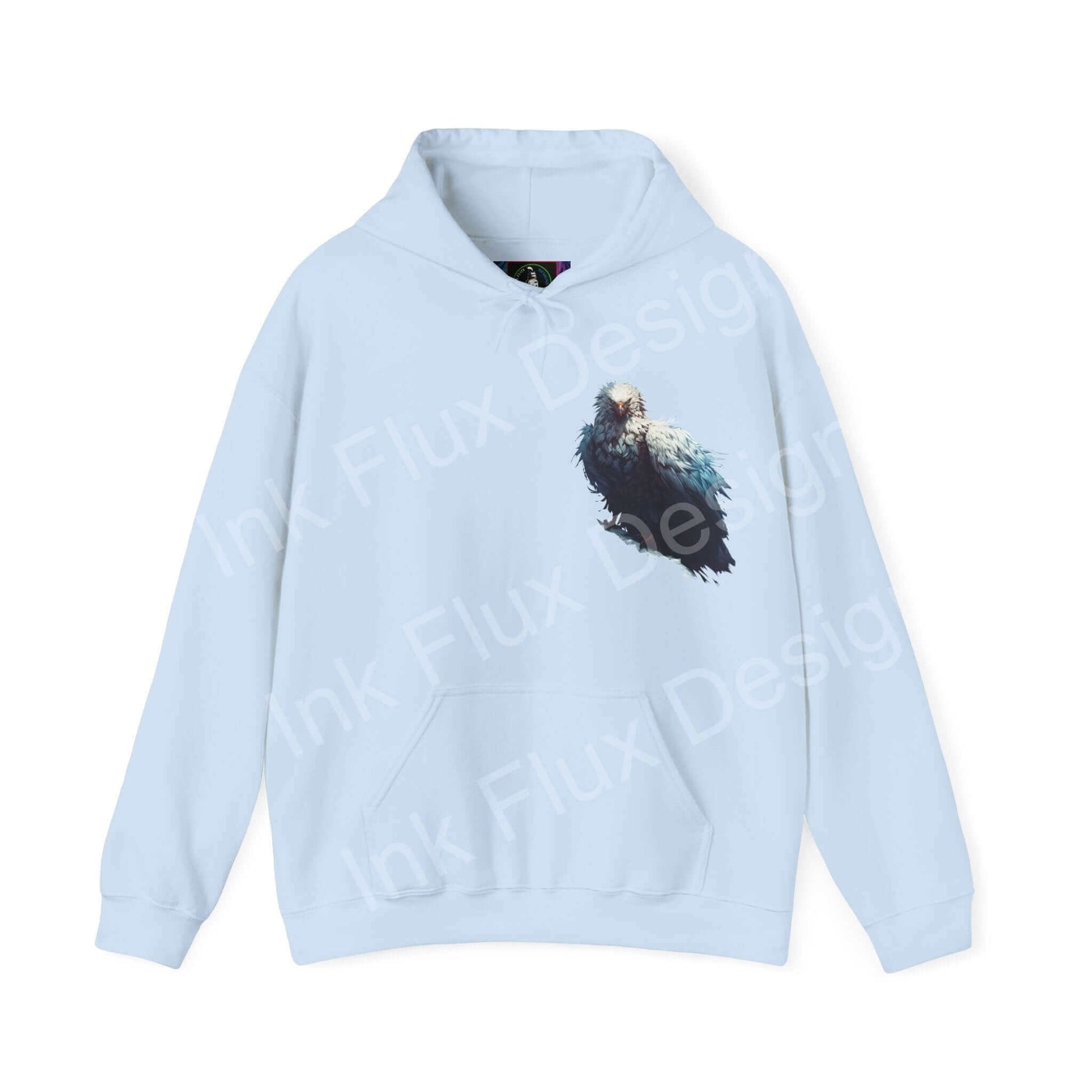 Light blue Mythical White Eagle graphic hoodie, unisex design with bold eagle print on front, perfect for stylish comfort.
