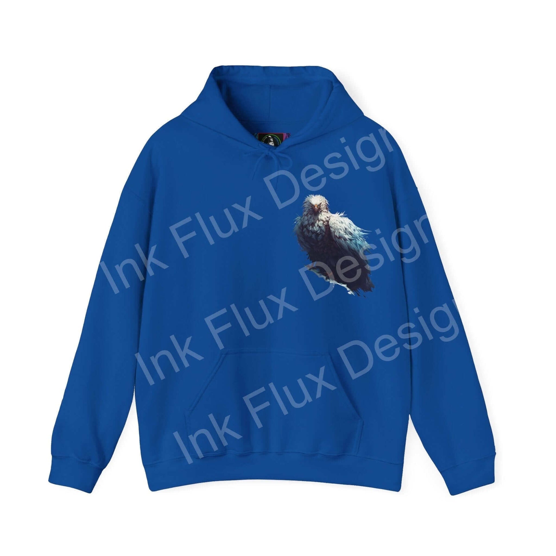 Blue Mythical White Eagle Hooded Sweatshirt featuring a bold graphic design on unisex hoodie, ideal for cozy and stylish wear.