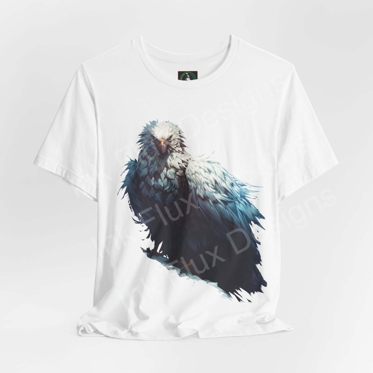 White unisex T-shirt featuring a graphic of a mythical white eagle, ideal for lovers of spirit animals and stylish graphic tees.