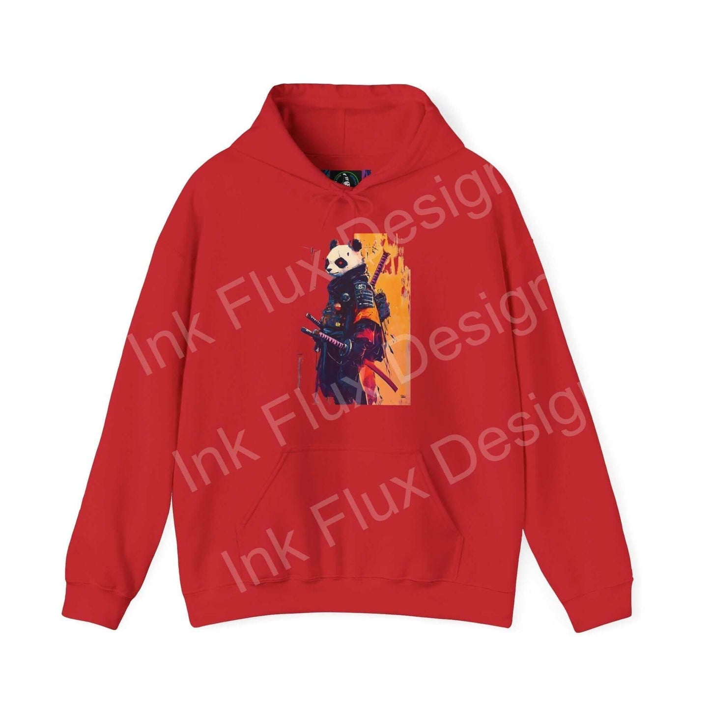 Red Panda Samurai graphic hoodie featuring bold design on front, ideal for stylish unisex warm wear