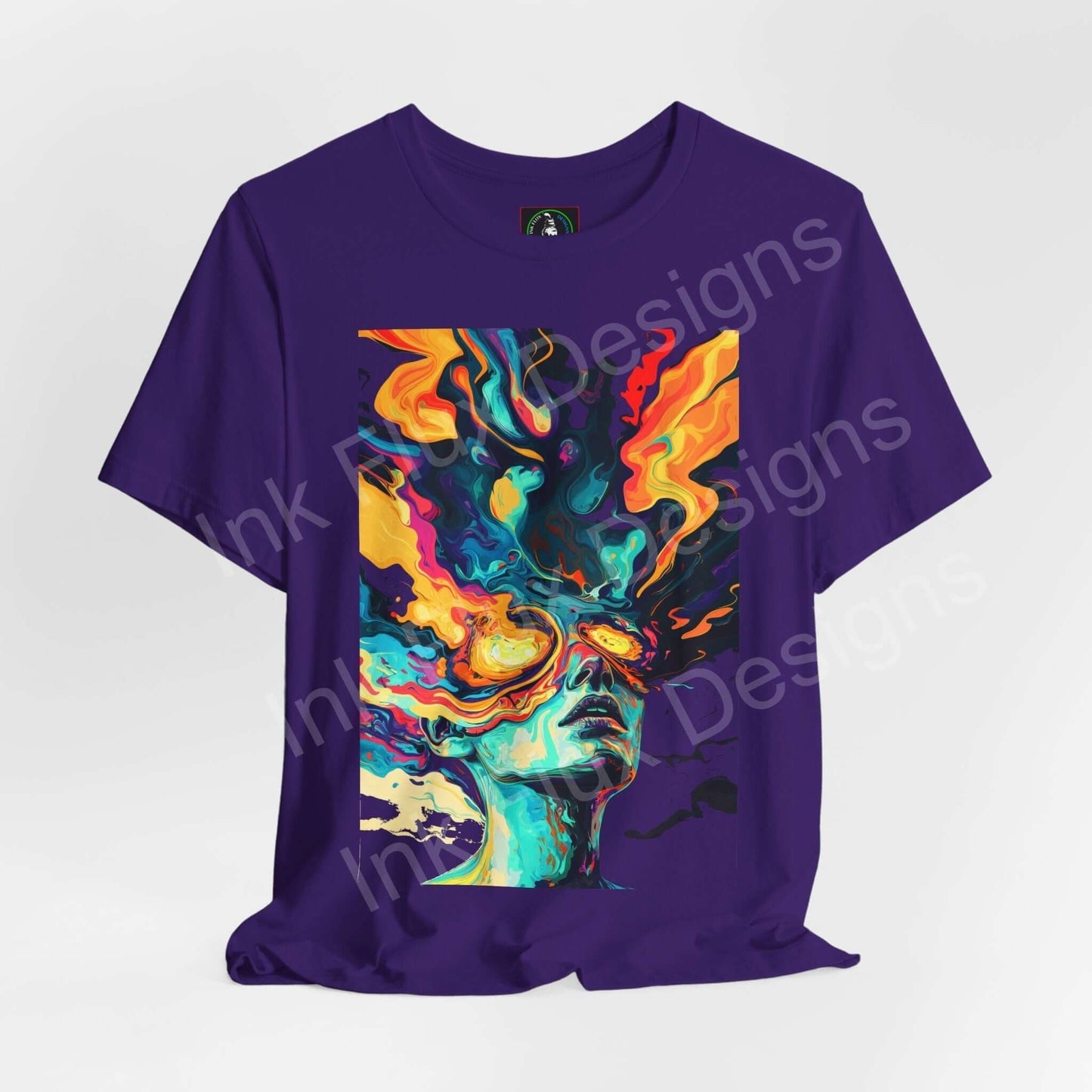 Psychedelic Trip II graphic tee featuring bold, trippy artwork on a purple unisex T-shirt, perfect for expressing a unique style.
