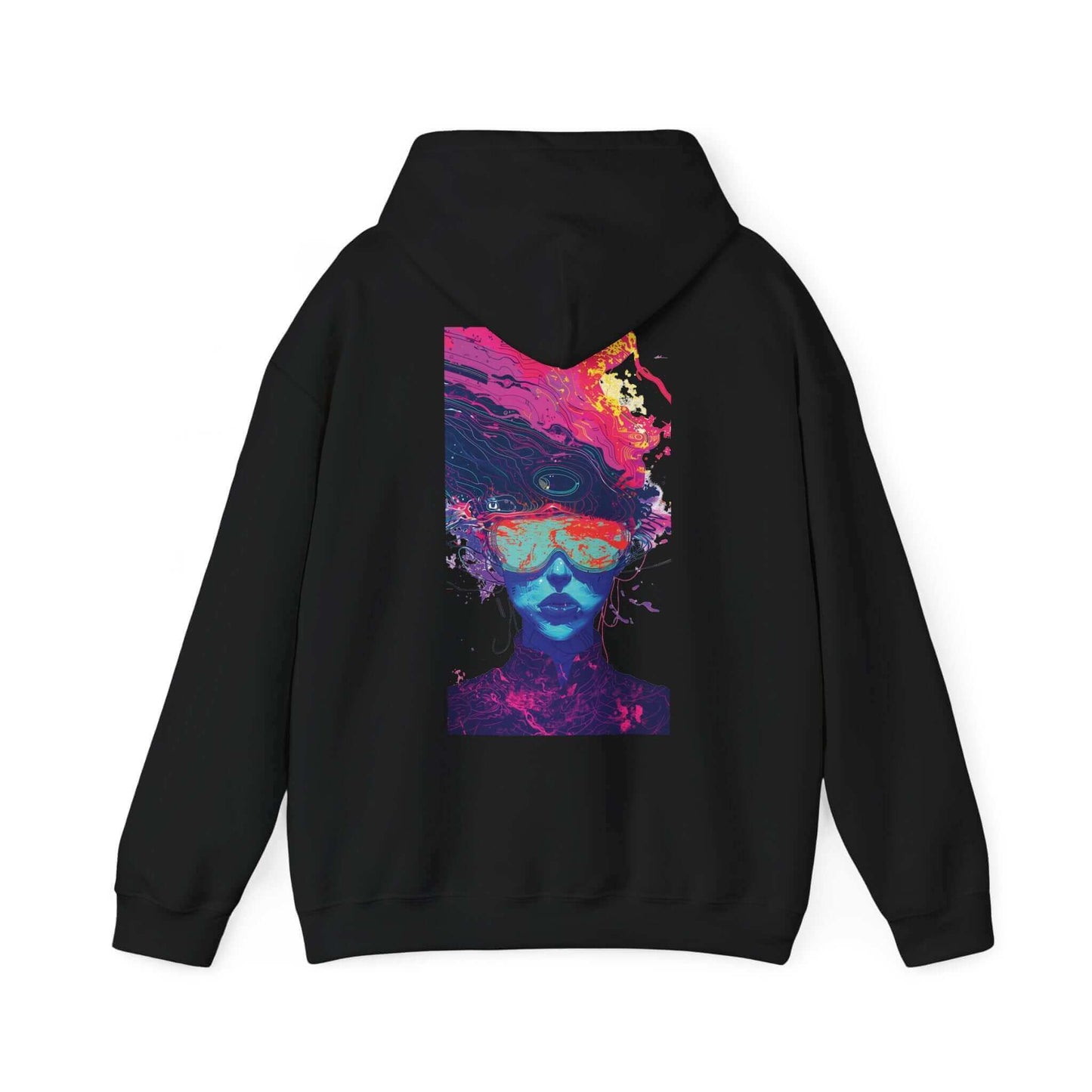 Psychedelic Trip III hooded sweatshirt featuring a bold, colorful graphic design on a black background, perfect for expressing creativity and style.