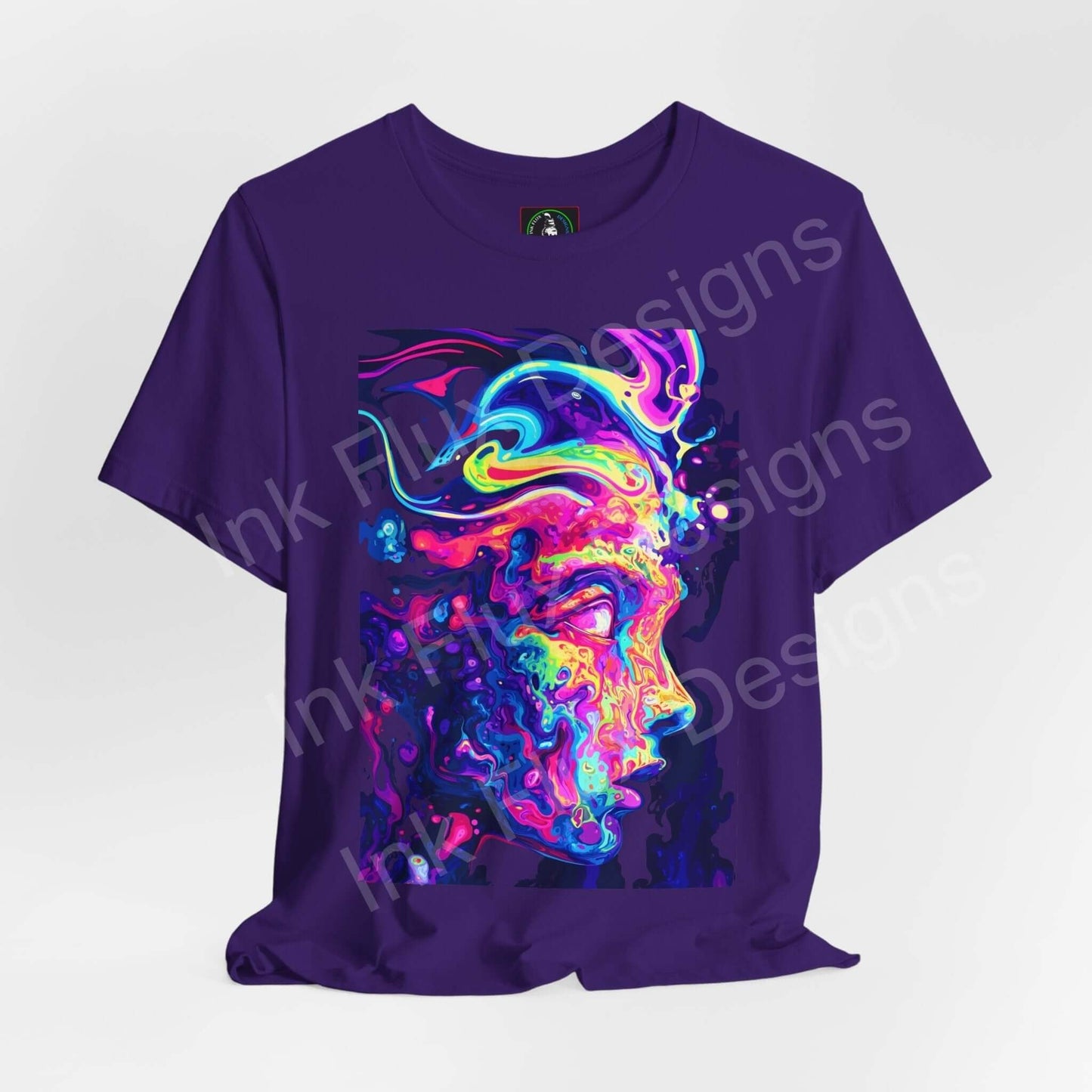 Psychedelic Trip IV graphic tee featuring bold, trippy artwork on a purple unisex T-shirt, perfect for style and comfort.
