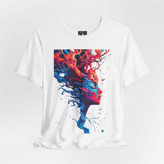 Unisex white T-shirt featuring a bold, colorful psychedelic graphic of a melting face design, perfect for a trippy, stylish look.
