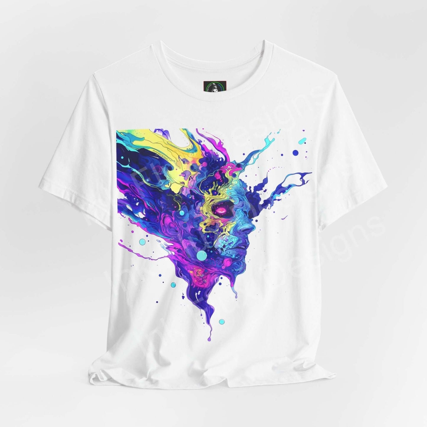 Psychedelic Trip VI graphic tee featuring bold, trippy artwork in vibrant colors on a white unisex T-shirt.