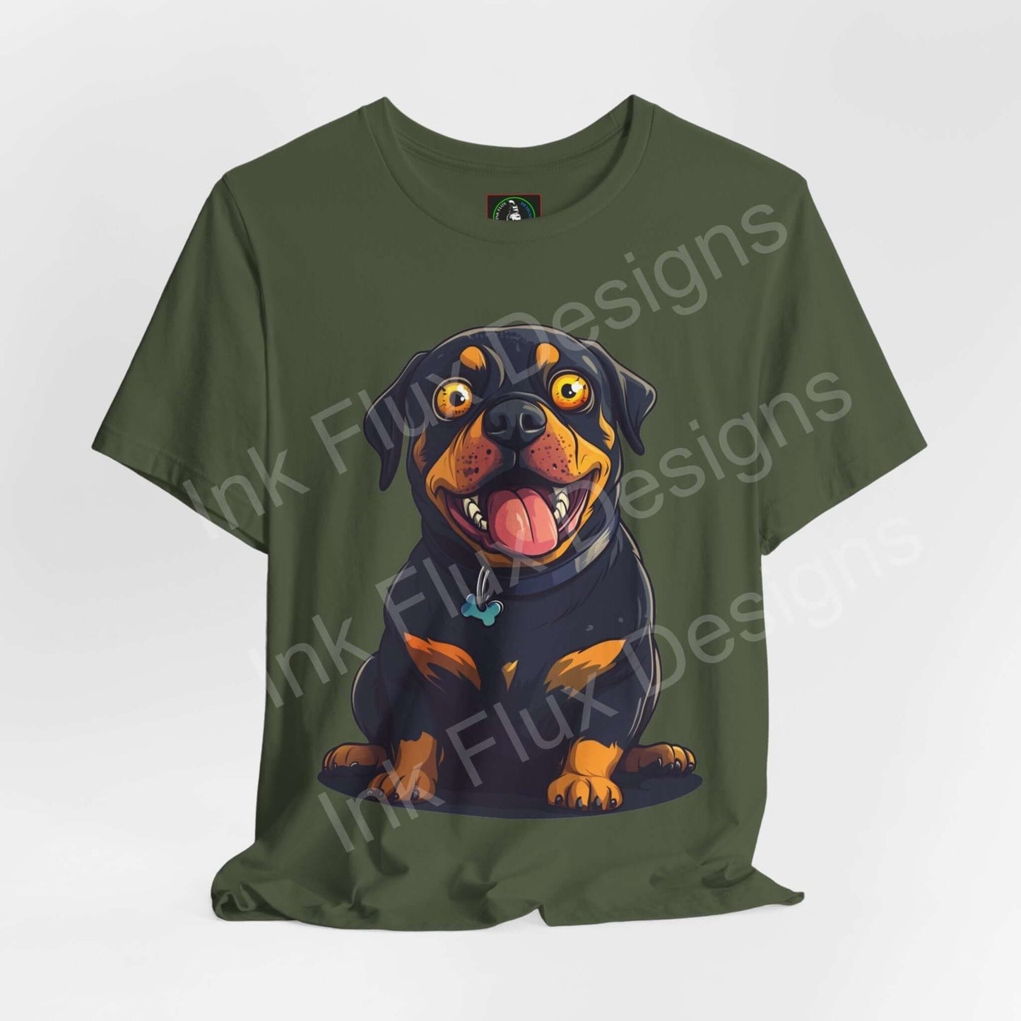 Rottweiler Dog T-Shirt featuring a cute puppy art design with expressive eyes and soft features.