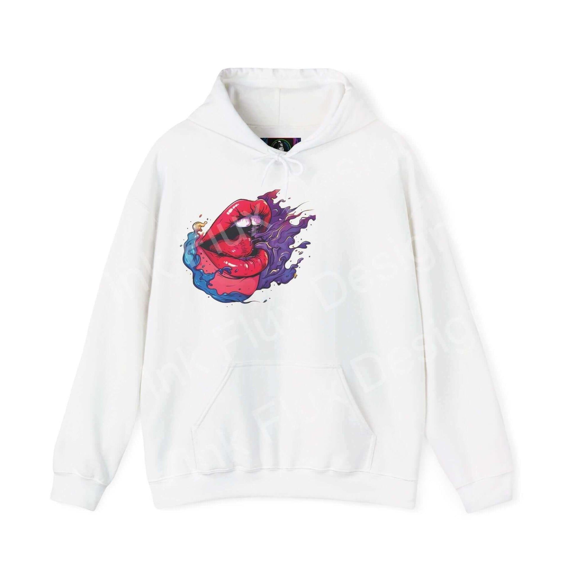 Unisex white Smile II hooded sweatshirt featuring a bold, colorful graphic design on the front, blending style and comfort.
