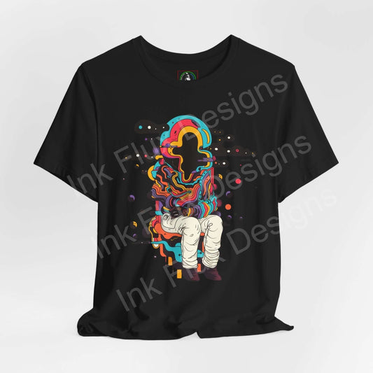Unisex black T-shirt featuring a colorful, psychedelic graphic of an abstract face and elephant, highlighting bold Trippy designs.