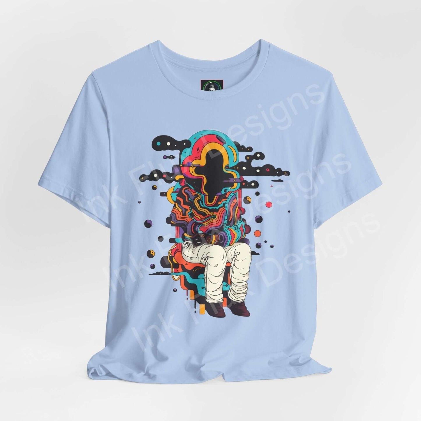 Light blue Trippy T-shirt featuring bold psychedelic graphics with vibrant, colorful abstract design on breathable cotton fabric.