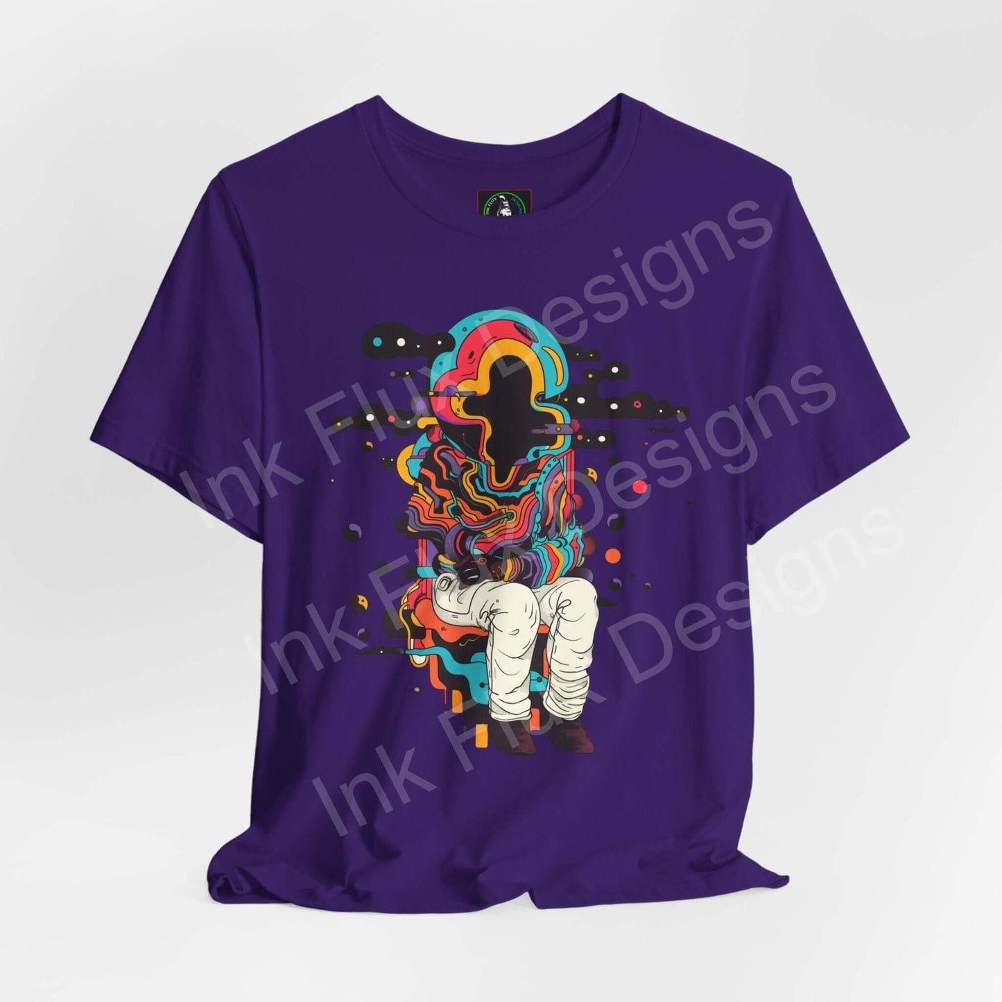 Purple Trippy unisex T-shirt featuring bold psychedelic graphics with vibrant, multi-colored abstract designs on breathable Airlume cotton fabric.
