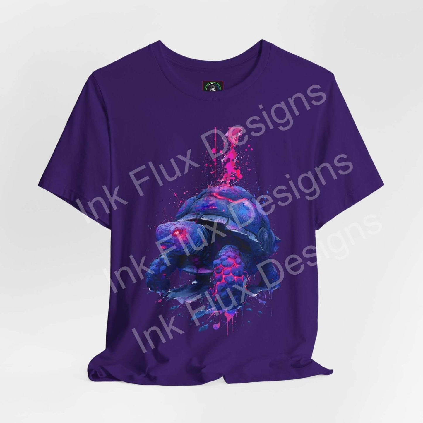 Spirit Animal T-Shirt featuring a vibrant turtle guardian graphic on a purple tee.