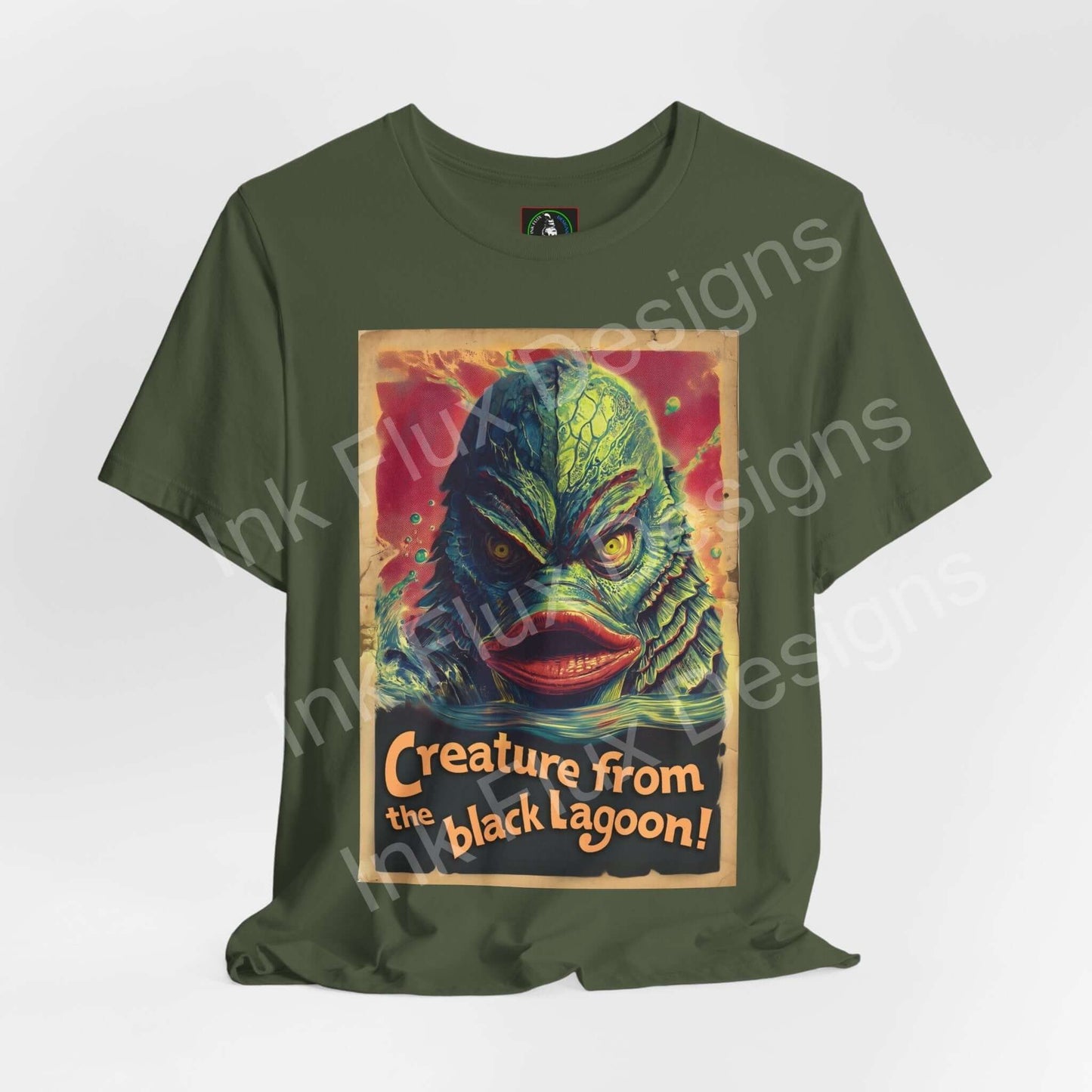 Creature From the Black Lagoon t-shirt graphic tee by Ink Flux Designs featuring vibrant monster art.