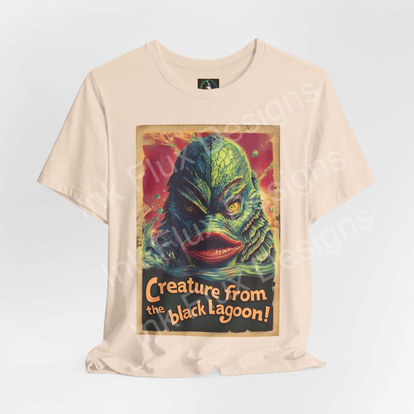 Creature From the Black Lagoon t-shirt featuring vibrant monster graphic design on a light unisex tee.