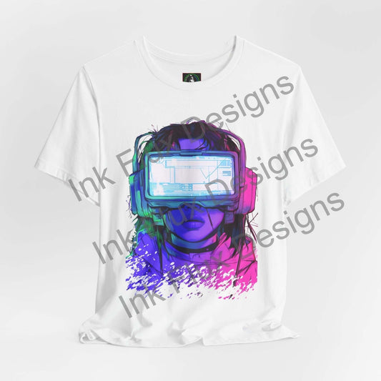 Cyberpunk head gear graphic T-shirt by Ink Flux Designs, featuring a vivid illustration on soft, breathable fabric.