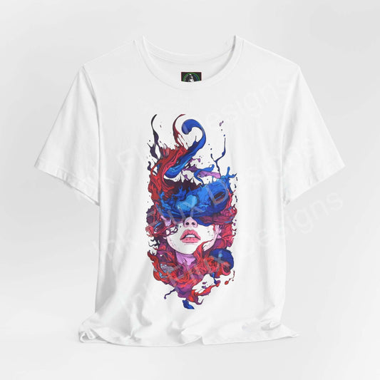 Art T-Shirt – Drown in Color Abstract Graphic Tee by Ink Flux Designs featuring vibrant artwork on a white tee.