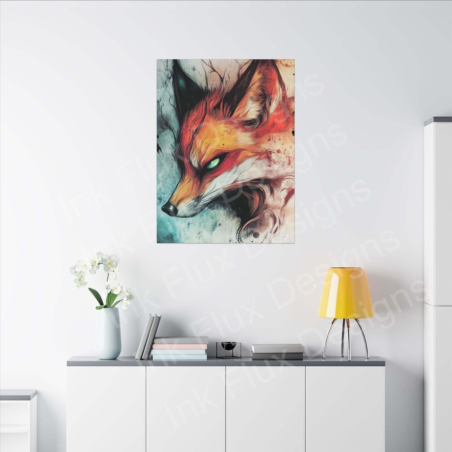 Ethereal Fox Matte Canvas by Ink Flux Designs, showcasing vibrant colors for stylish home decor.