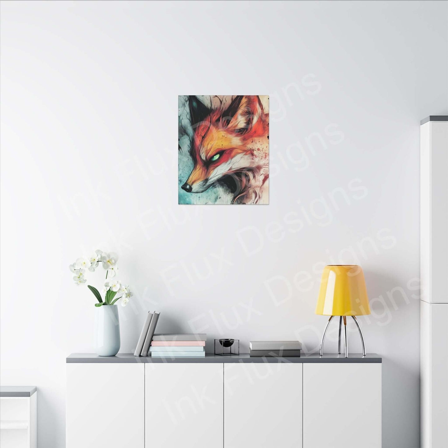 Ethereal Fox Matte Canvas artwork by Ink Flux Designs, perfect for home decor and creative projects.