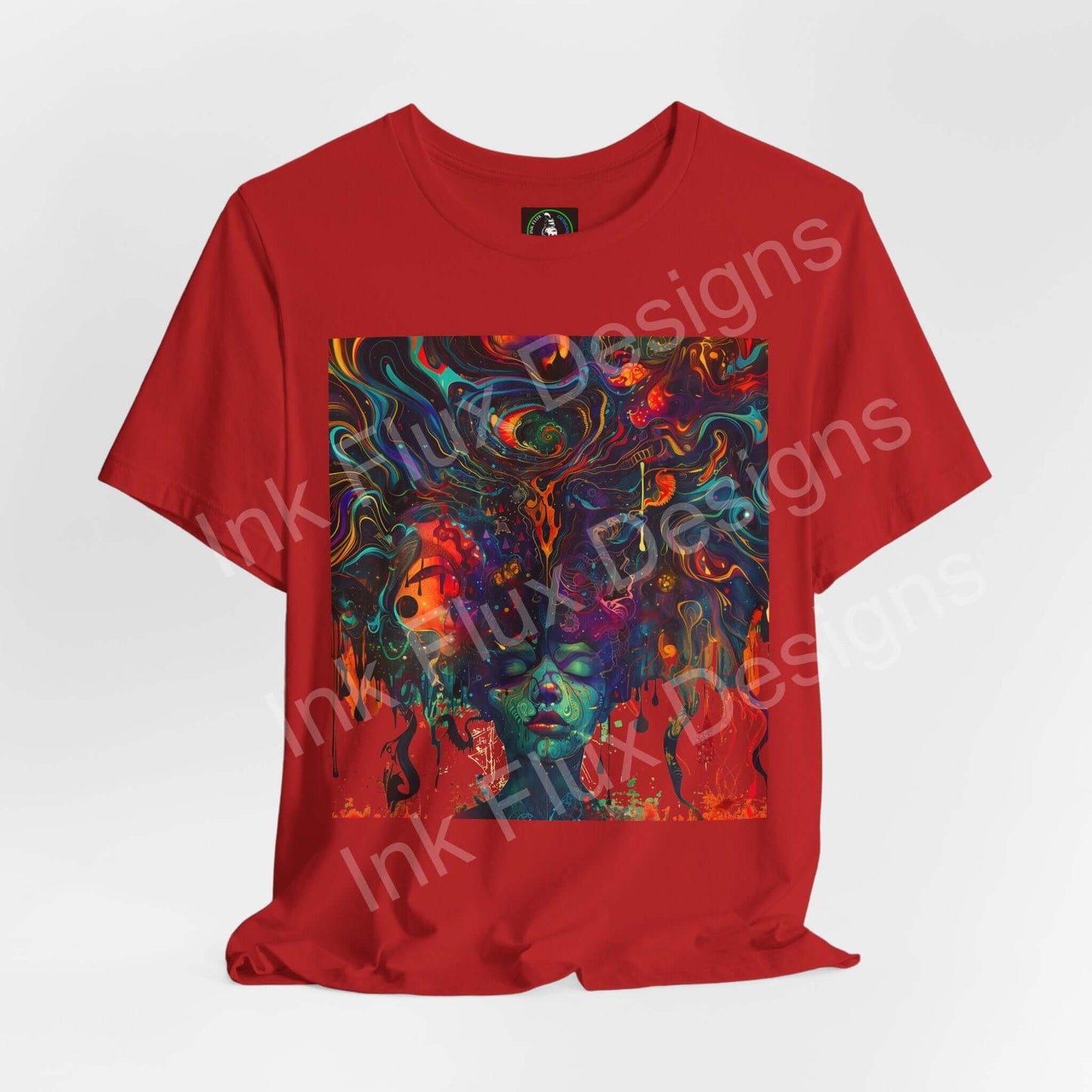Euphoric Dreamscape II unisex T-shirt by Ink Flux Designs, showcasing vibrant colors and artistic design on breathable fabric.
