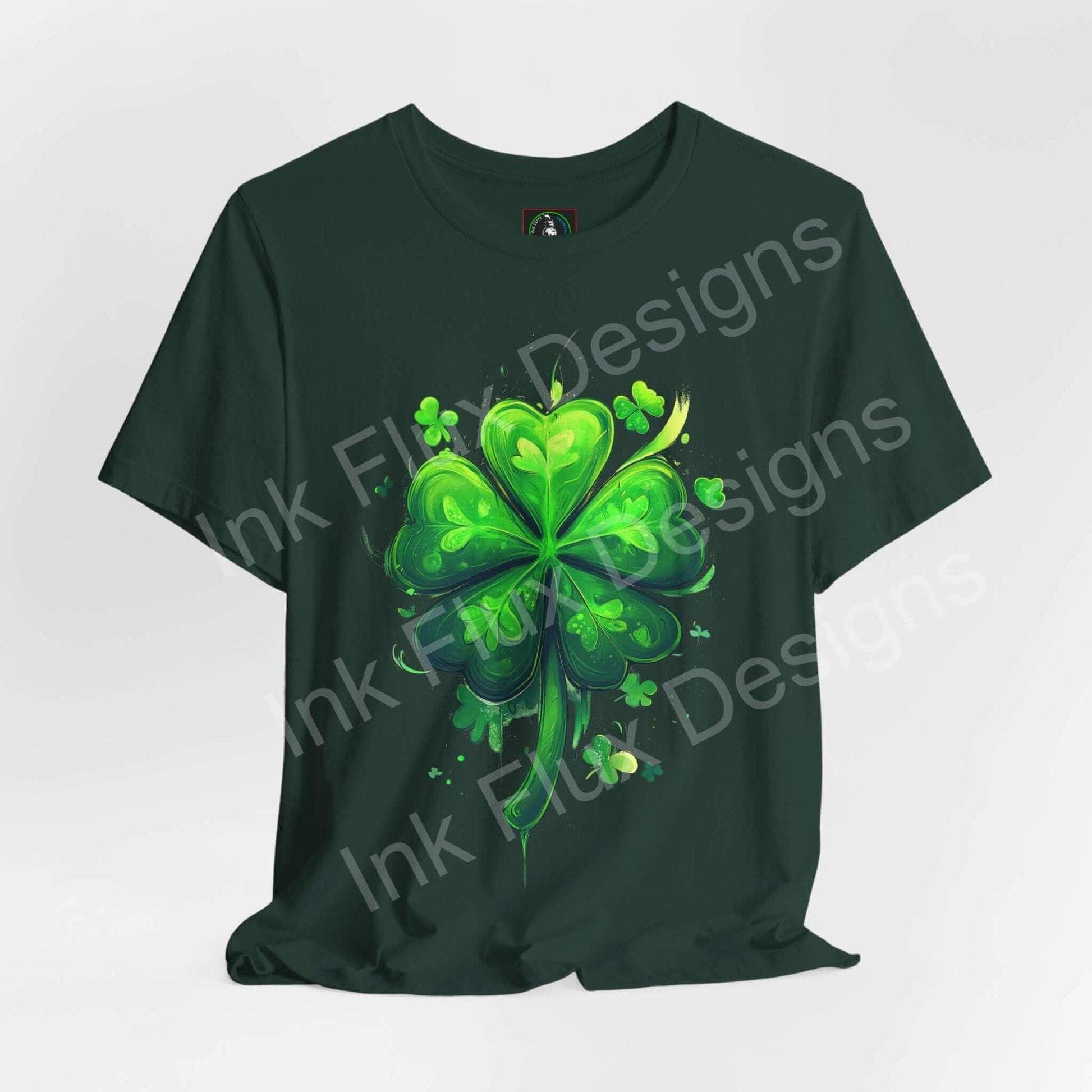 st patricks day shamrock t-shirt featuring a vibrant green shamrock design by Ink Flux Designs.