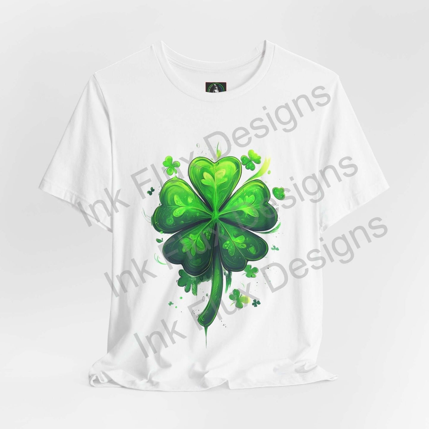 st patricks day shamrock t-shirt featuring a vibrant green shamrock design by Ink Flux Designs.