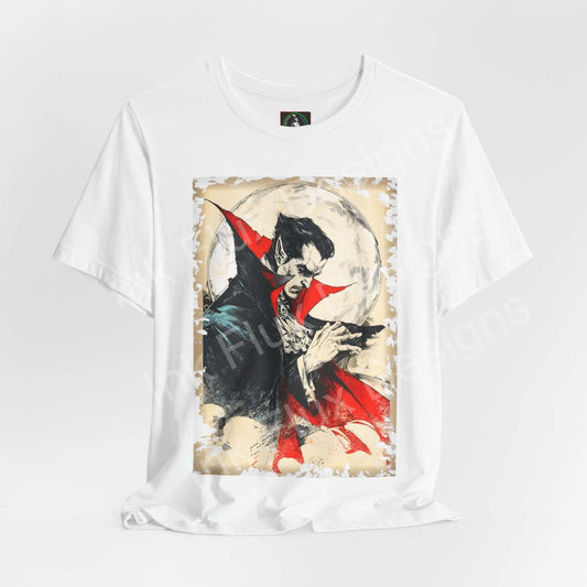 Dracula t-shirt featuring a bold graphic design of the iconic vampire by Ink Flux Designs.