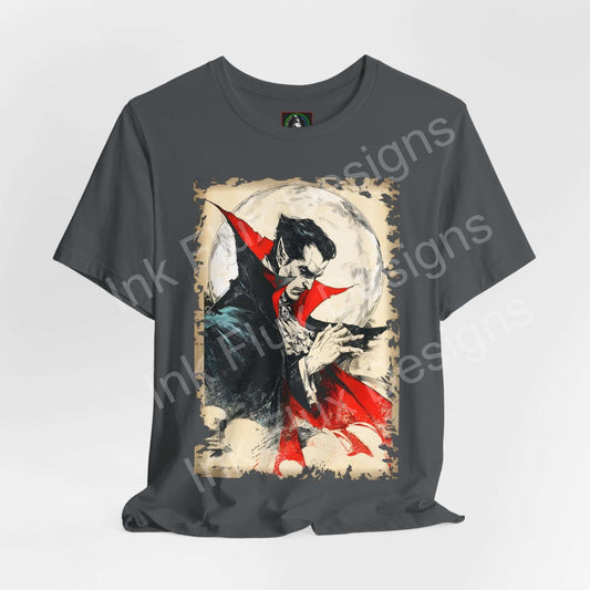 dracula t-shirt design featuring gothic horror artwork by Ink Flux Designs, perfect for Halloween and horror fans.