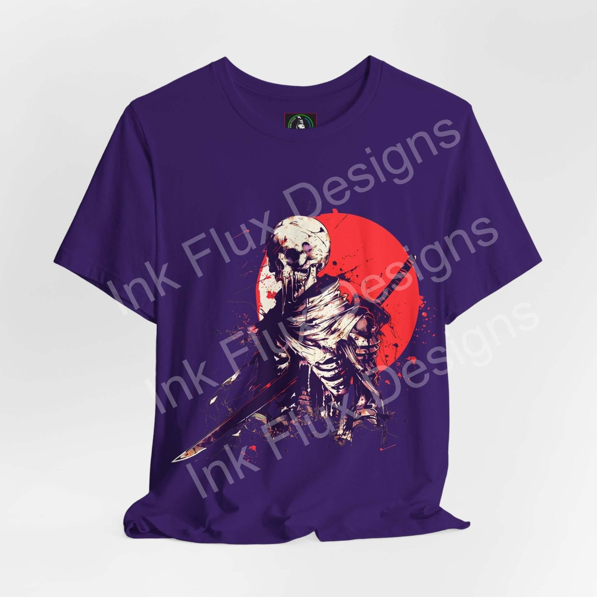 Skull Warrior T-Shirt featuring a shattered skull design and vibrant colors by Ink Flux Designs.