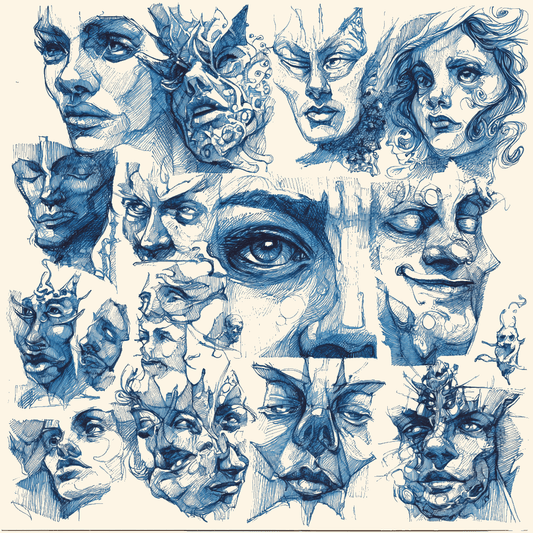 Ink Flux Designs Blog – “Face the Flux: Trippy Blue‑Ink Studies From the Sketchbook” blue ink face studies sketches