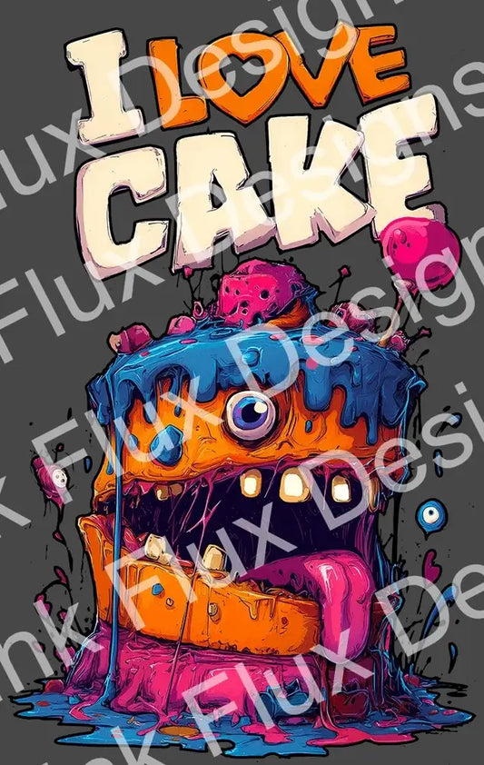 I Love Cake II – More Sweet Chaos artwork featuring a colorful monster cake design with melting frosting.