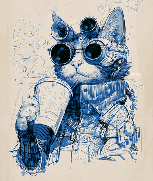 Sketchbook Journey: Cyberpunk Cat & Coffee