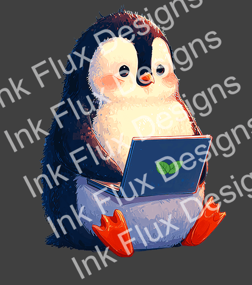 Fun Graphic T-Shirt featuring a cute penguin using a laptop design.