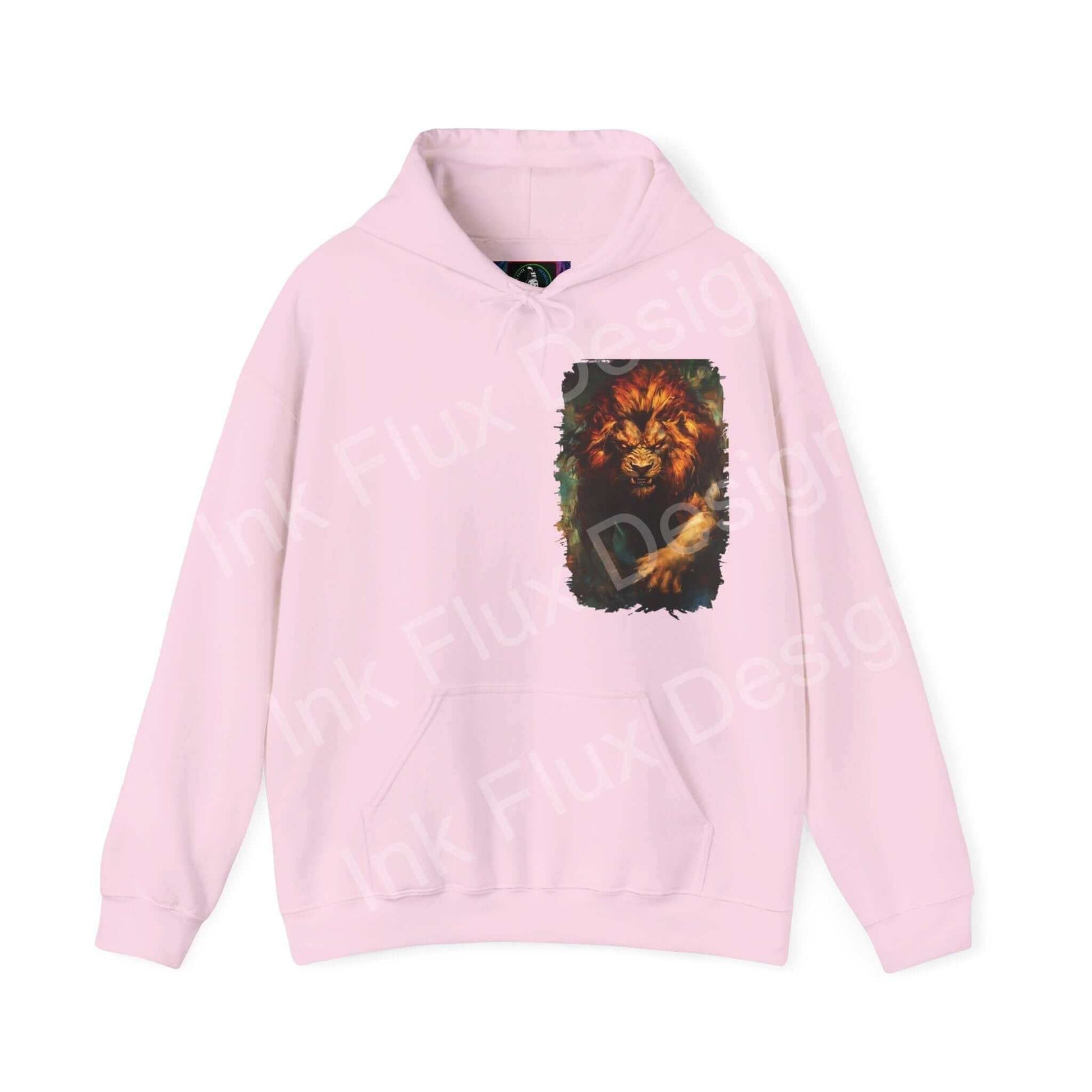 Pink Lion Fury III hooded sweatshirt featuring bold lion design, ideal for graphic hoodies and hoodies with bold designs.